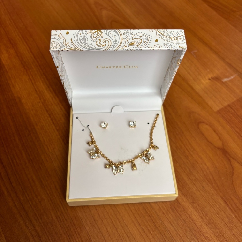 Women’s Charter Club gold and white butterfly necklace and earring set - Picture 3 of 3